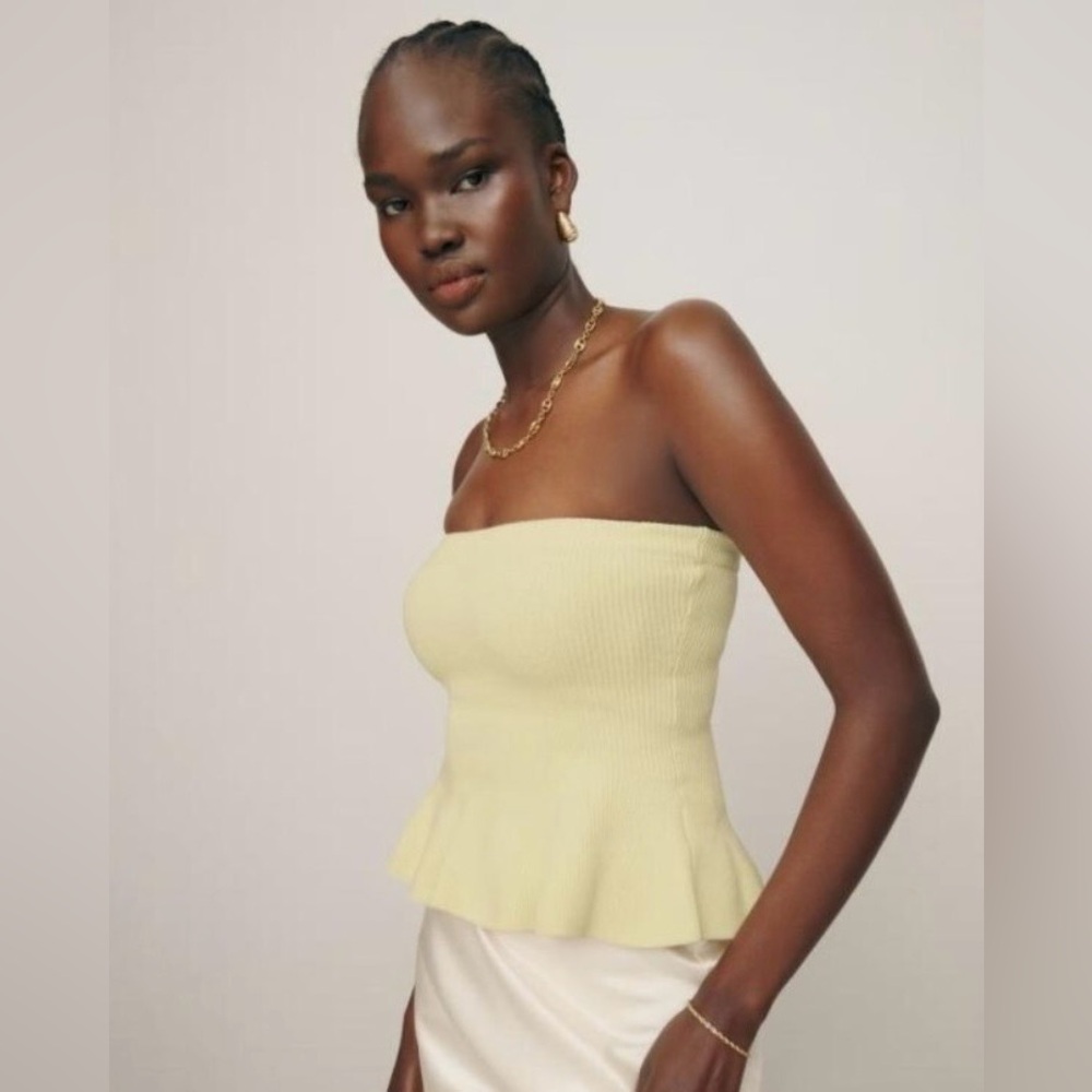 Reformation Ribbed Strapless Sweater Top
